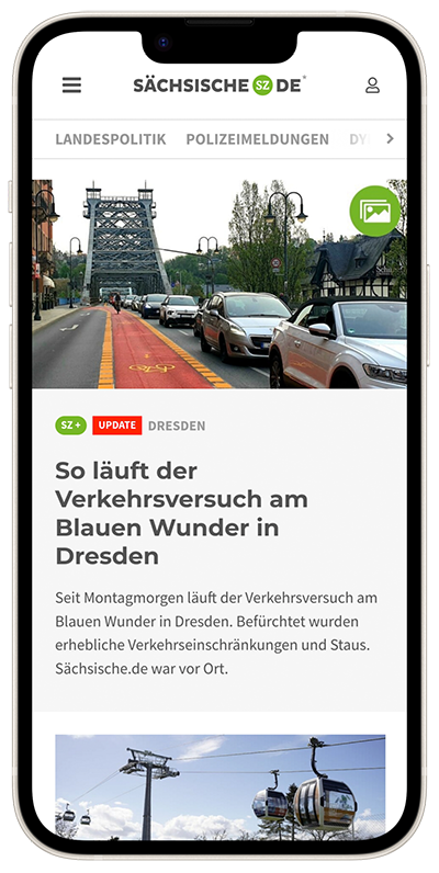 Smartphone mit Sächsische.de Startseite